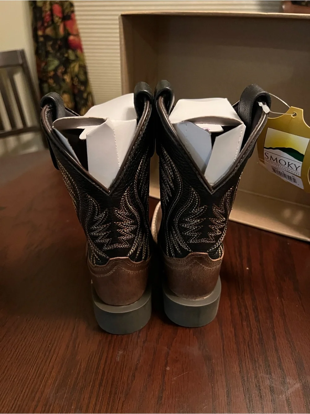 Smoky Mountain Kids LEATHER Two-Tone Brown & Black Western Boots